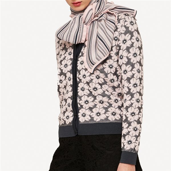 Jakke m/vr.border, julerose, ull/silke, gammelrosa/grå