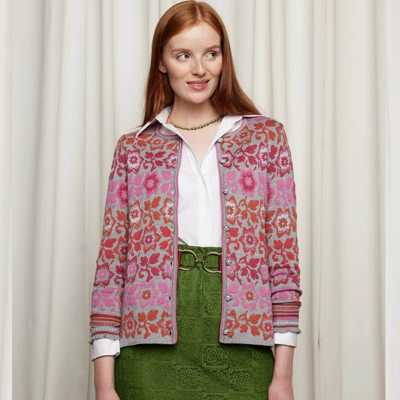 Mellomlang jakke, ull/silke, grå