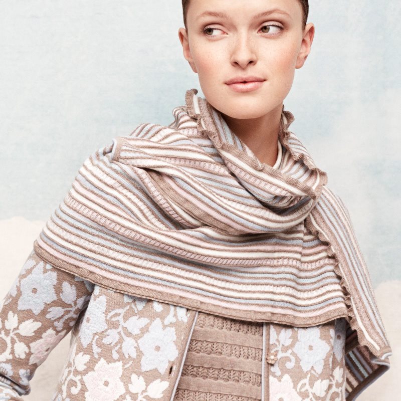 SJAL m/rysjekant, ull/silke, beige